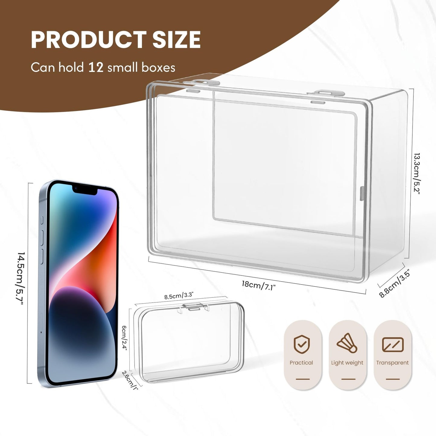 Medium Plastic Organizer Boxes - Set of 12 Clear Containers with Hinged Lids for Versatile Storage