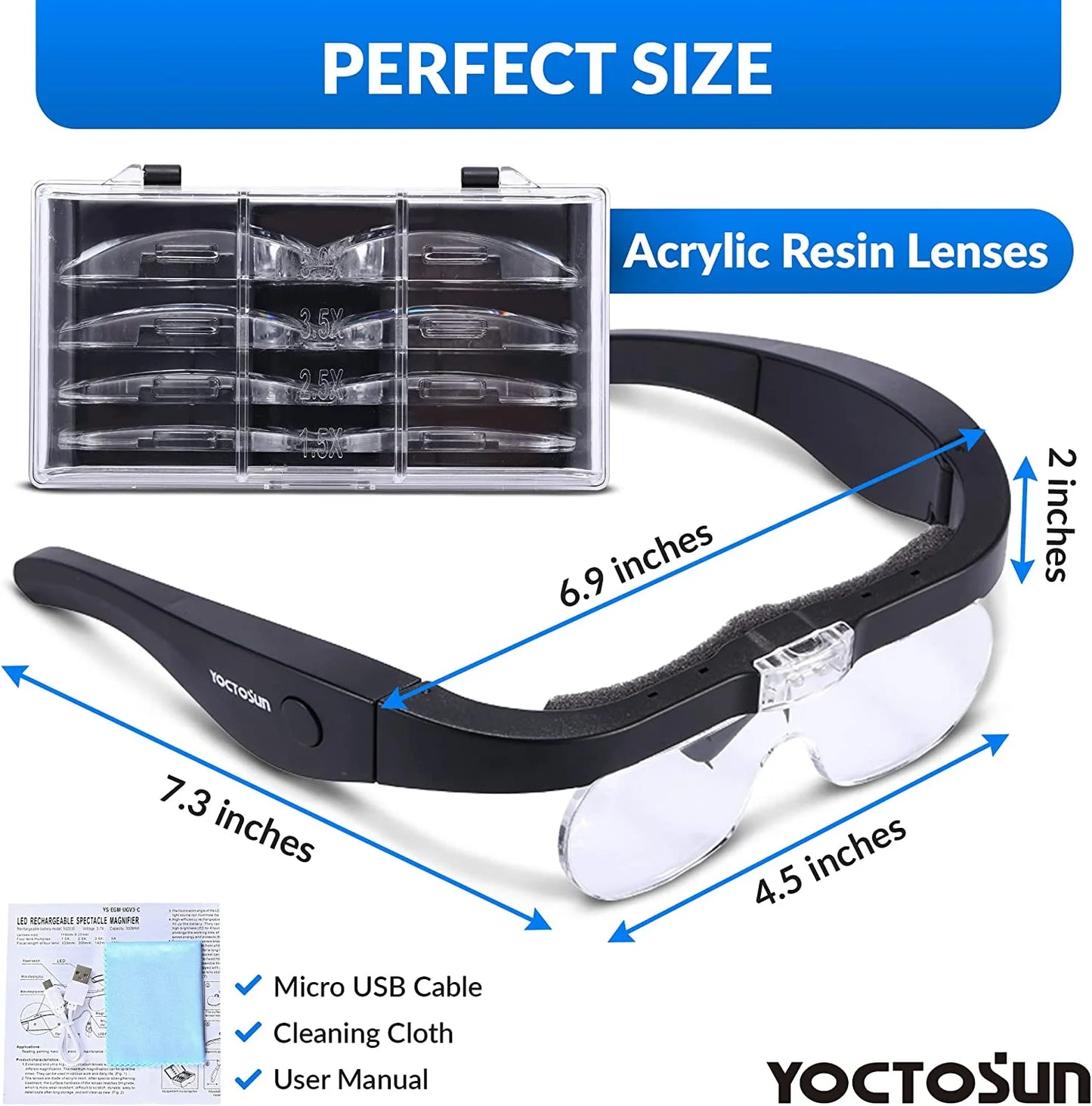 Rechargeable LED Head Magnifier Glasses with Detachable Lenses – Ideal for Reading and Hobbies!