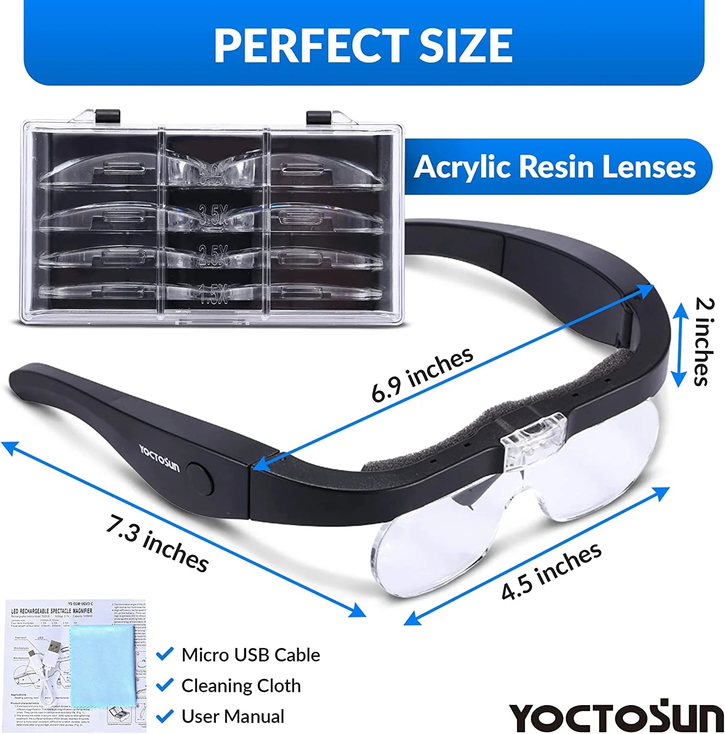 Rechargeable LED Head Magnifier Glasses with Detachable Lenses – Ideal for Reading and Hobbies!