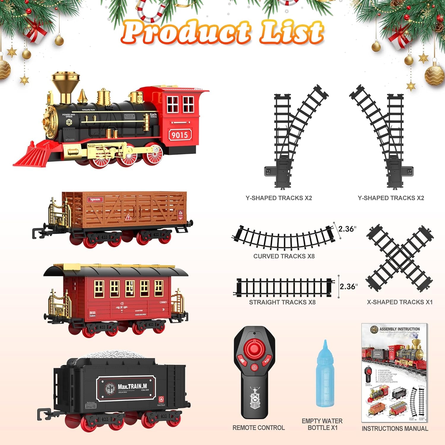 Deluxe Remote Control Train Set with Luxury Tracks, Christmas-Themed Model Train for Ages 3 and Up, Featuring Smoke, Lights, and Sound Effects