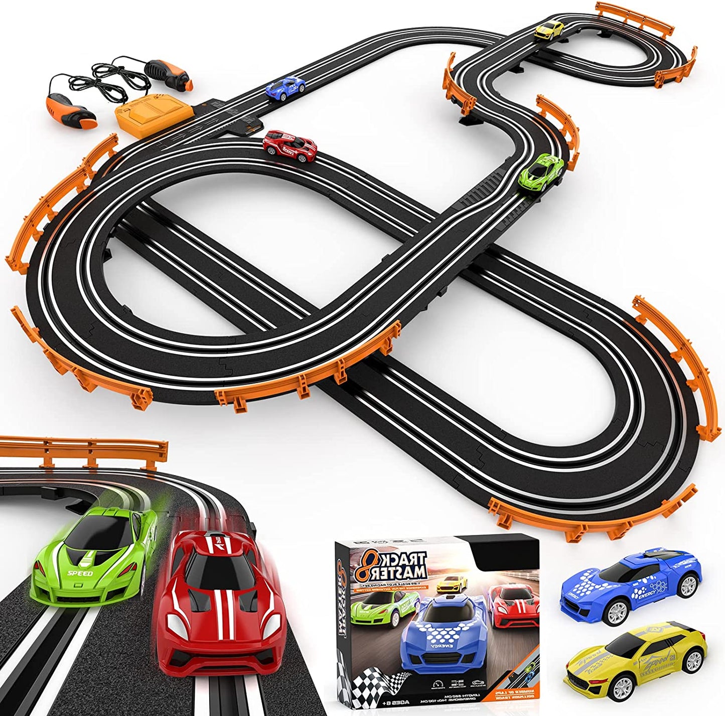 Premium Slot Car Racing Track Set - Enjoy Exciting Competitions with Four High-Speed Cars and Dual Power Options