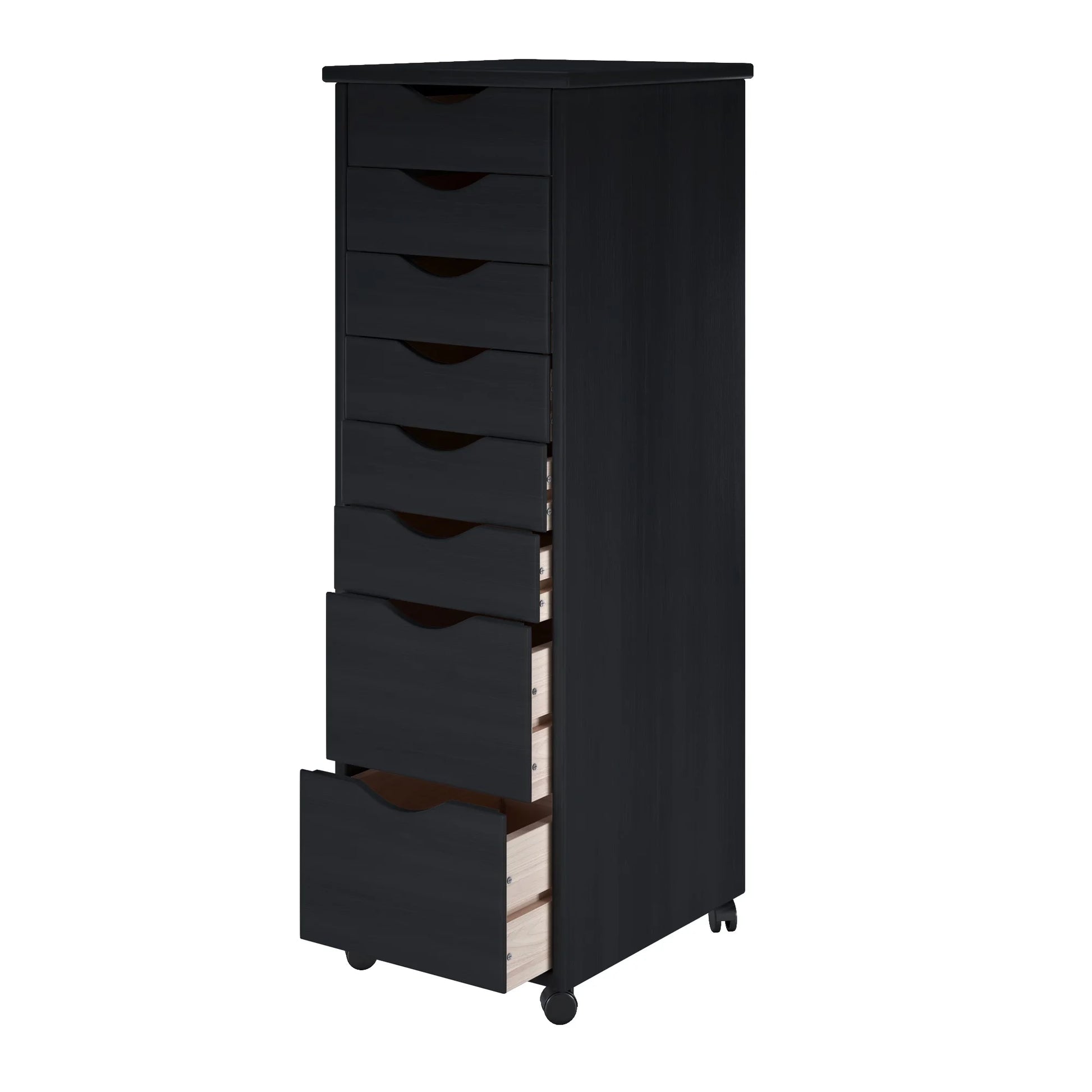 Adeptus Elegant Black Solid Wood 6+2 Drawer Rolling Cart - Ideal for Space Organization