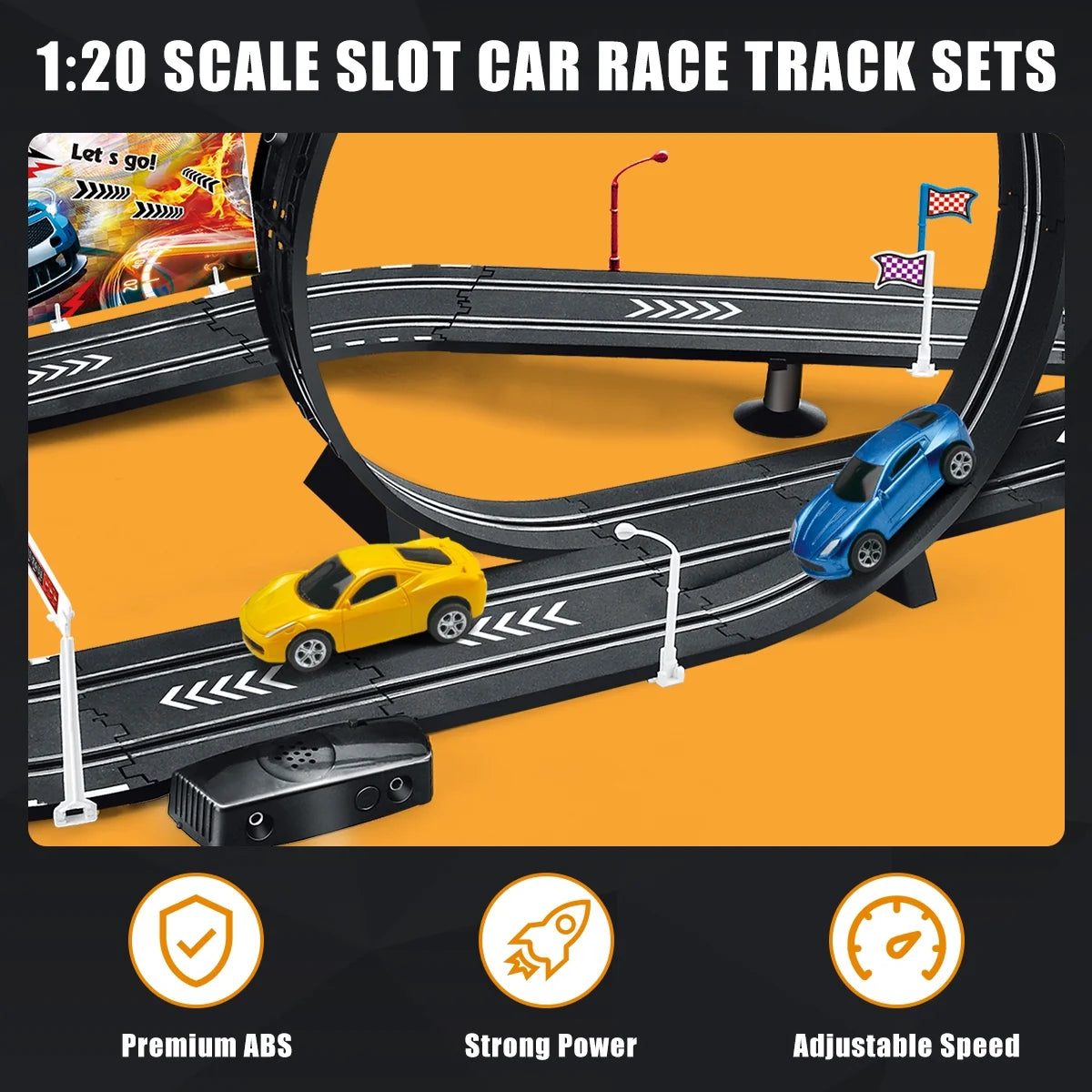 20-Foot Electric and Hand-Shake Slot Car Racing Track Set for Ages 4-12 - Dual Race Track with Cars for Boys and Girls