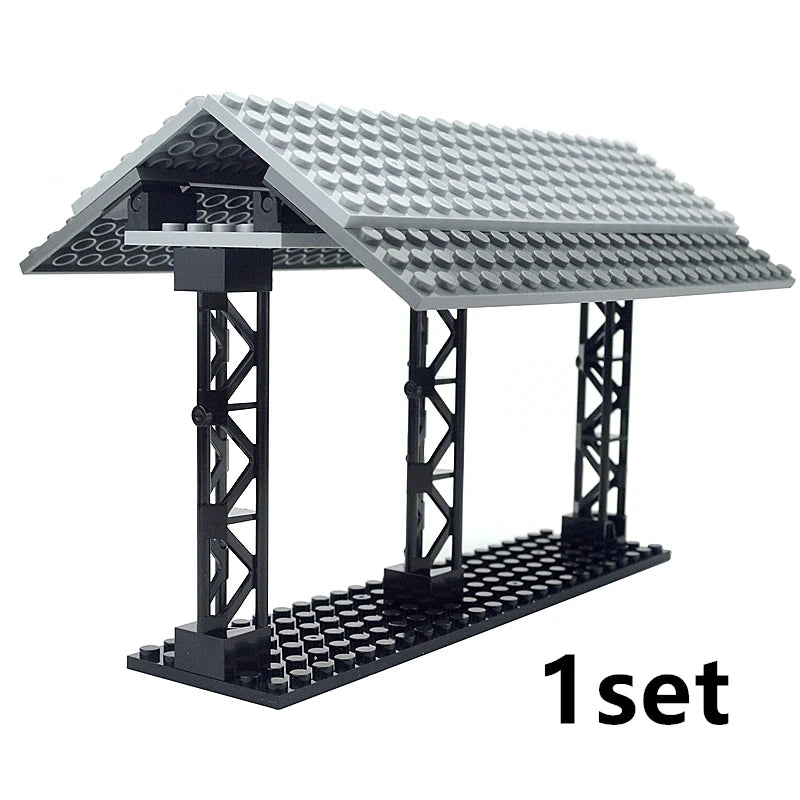 City Train Tracks & Station Building Blocks Set - Mini Signs, Signal Lights, Straight & Curved Rails for Creative Railway Models