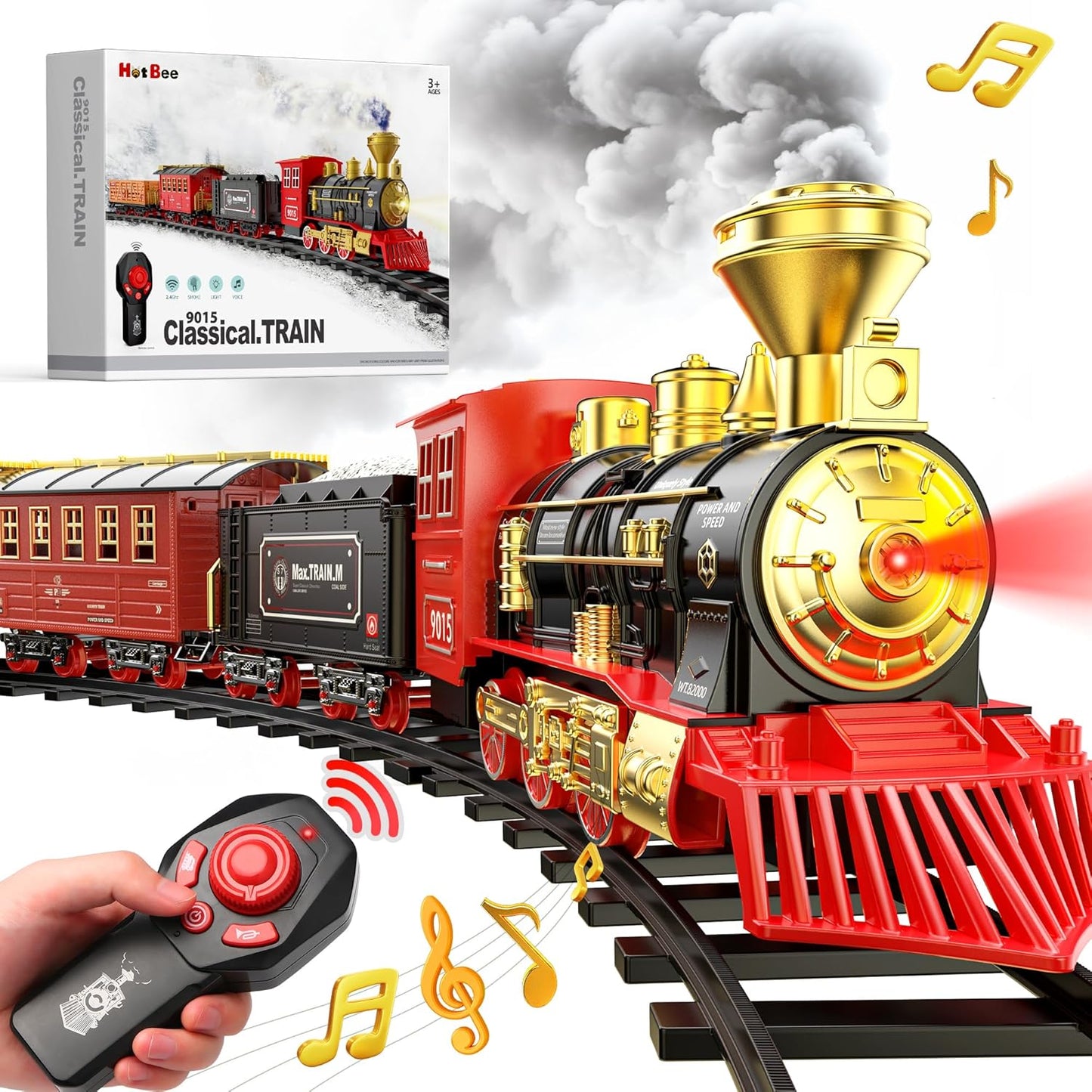 Deluxe Remote Control Train Set with Luxury Tracks, Christmas-Themed Model Train for Ages 3 and Up, Featuring Smoke, Lights, and Sound Effects