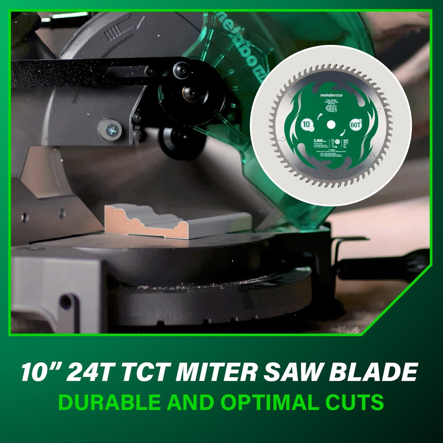Metabo HPT 10-Inch Compound Miter Saw with 15-Amp Motor, Precision Miter Angles, Single Bevel 0-45°, 24T TCT Blade, Positive Stops, and Lightweight Design, Model C10FCGS