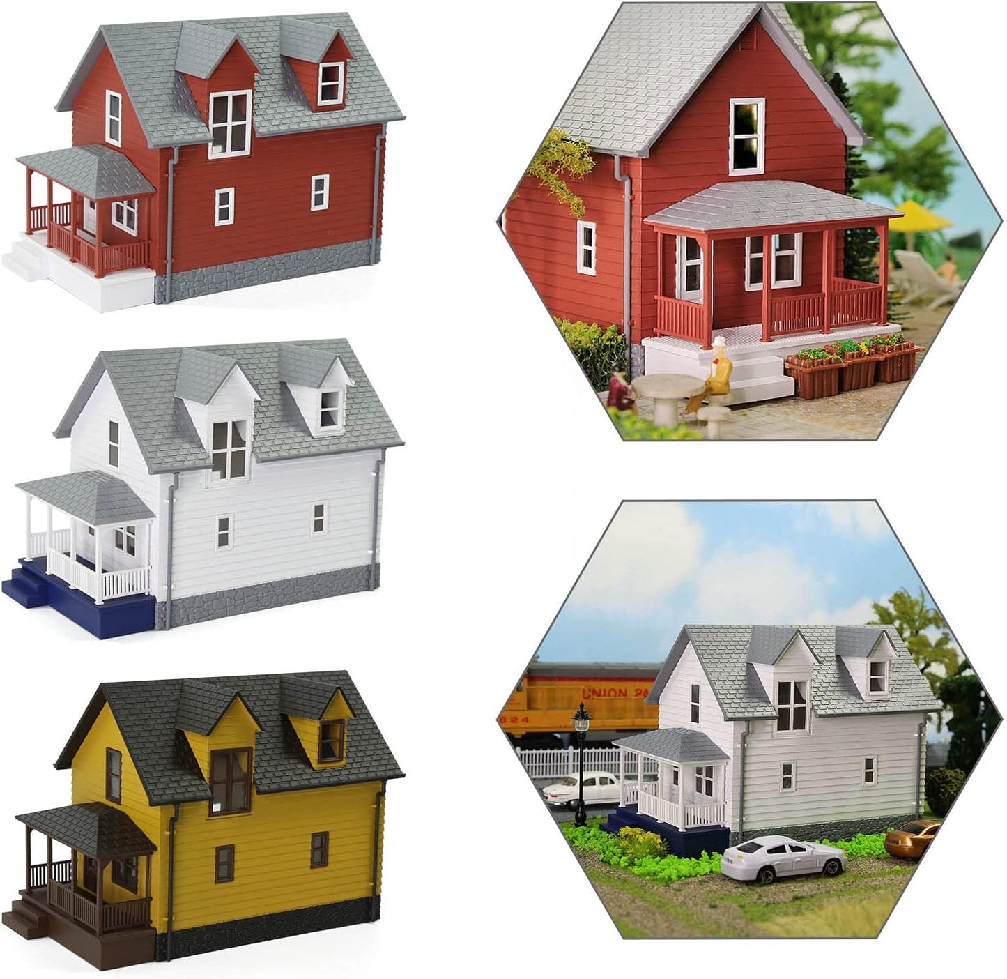 Assembled HO Scale 1:87 Modern Yellow Residential House Model for Train Layout Diorama - JZHO01