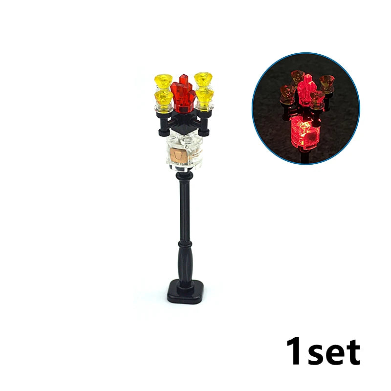 City Train Tracks & Station Building Blocks Set - Mini Signs, Signal Lights, Straight & Curved Rails for Creative Railway Models