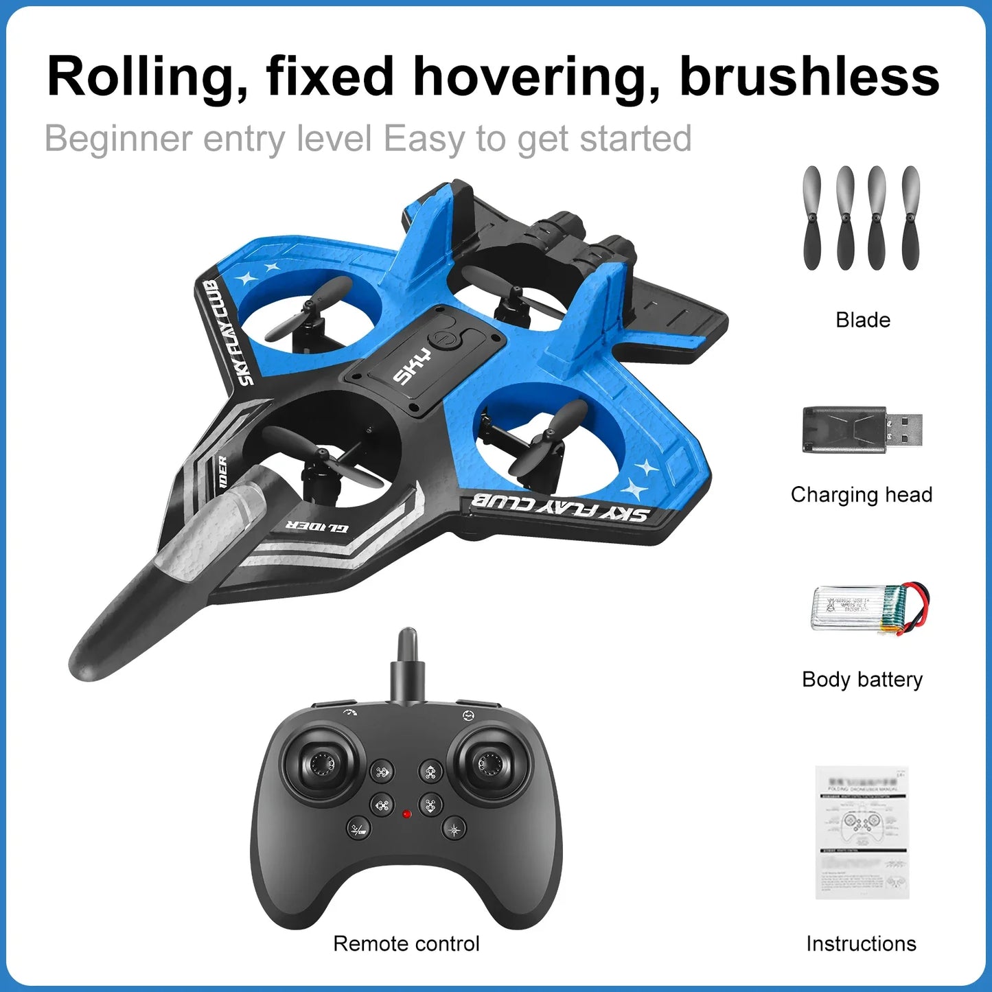 YP3 Glider Flying Helicopter RC Jet Plane - 2.4G Stunt Foam Fighter Drone with Colorful Lights