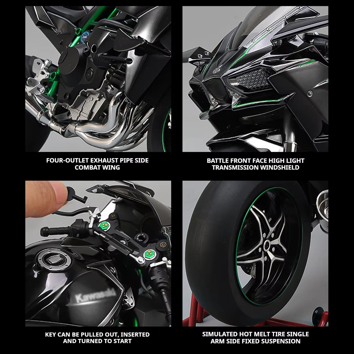 1:6 Scale Kawasaki H2R Diecast Motorcycle Model - Bootable, Sprayable Alloy Collectible for Hobbyists and Holiday Gifts