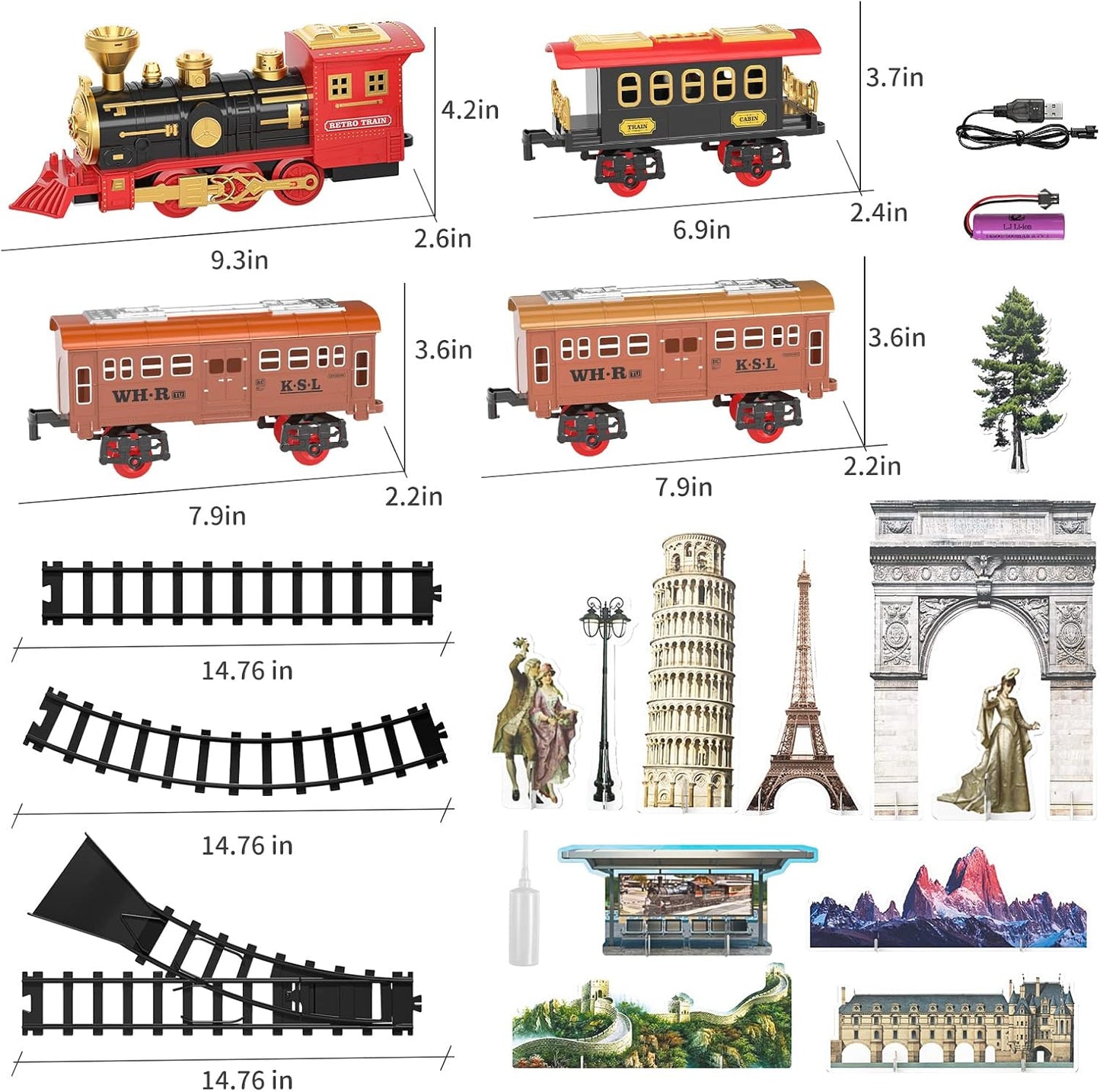 TEMI Ultimate Rechargeable Train Set for Kids 3-7 - Realistic Steam Engine, Cargo Car, Lights, Sounds & Extensive Track - Perfect Gift for Young Conductors!