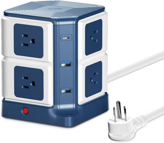 Power Strip Tower with PD20W USB-C, BESTEK 8-Outlet Surge Protector with USB Charging Ports, 2100 Joules, 5 Feet Flat Plug Extension Cord, ETL Listed