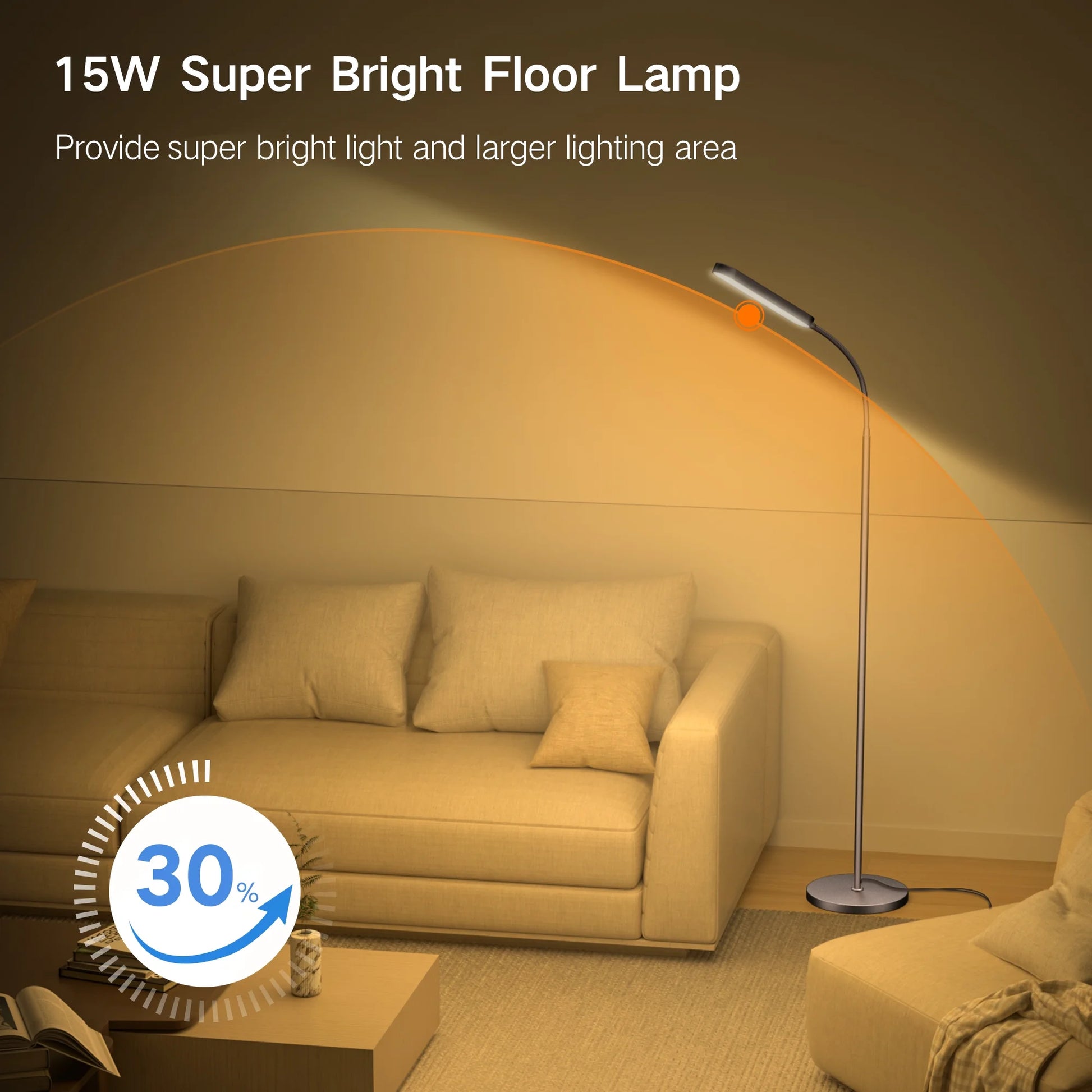 Elegant LED Floor Lamp with Remote and Touch Control - Versatile Reading Light with Adjustable Color Temperatures for Living Spaces (Brown)