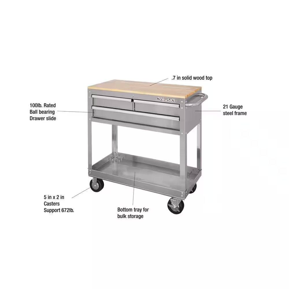 Premium 36-Inch Stainless Steel Utility Cart for Optimal Tool Organization