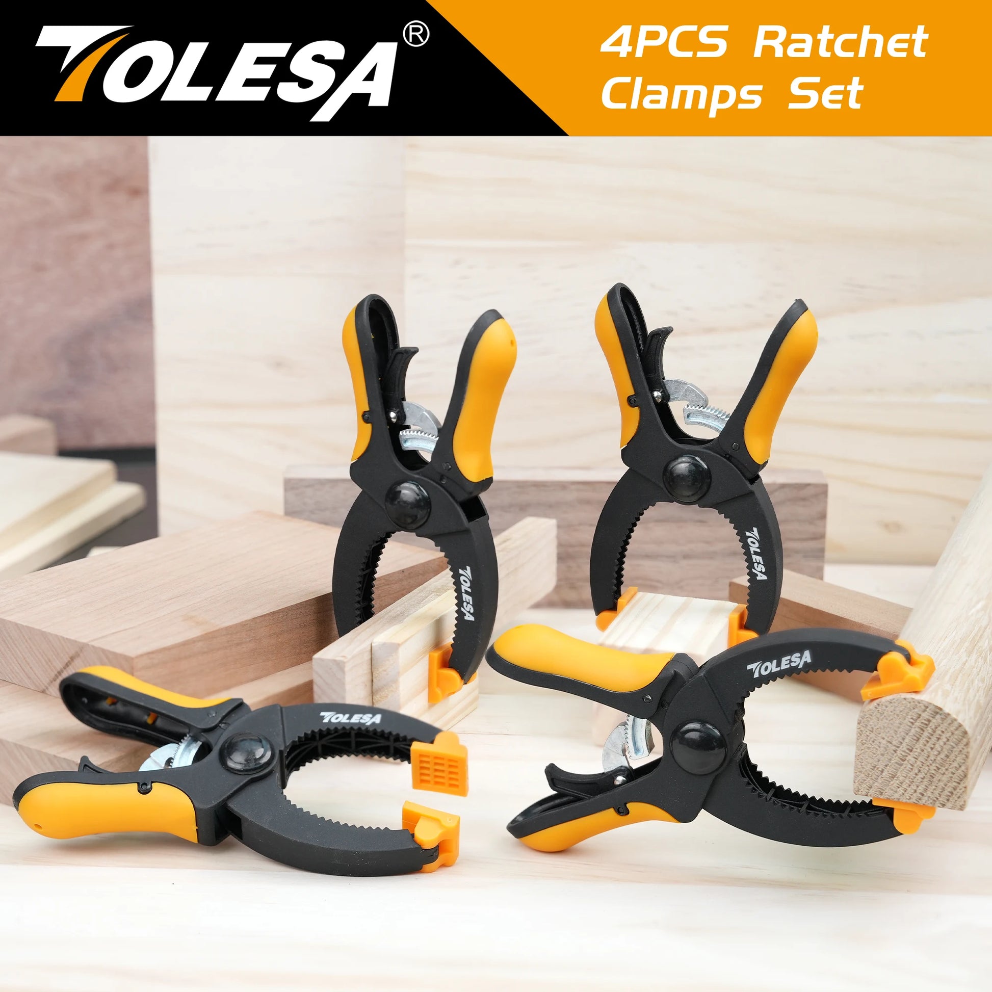 5-Inch Ratcheting Hand Clamps Set - Available in 2 or 4 Pieces with 1.55-Inch Jaw Opening and Enhanced Clamping Force for Project Assembly and Securing