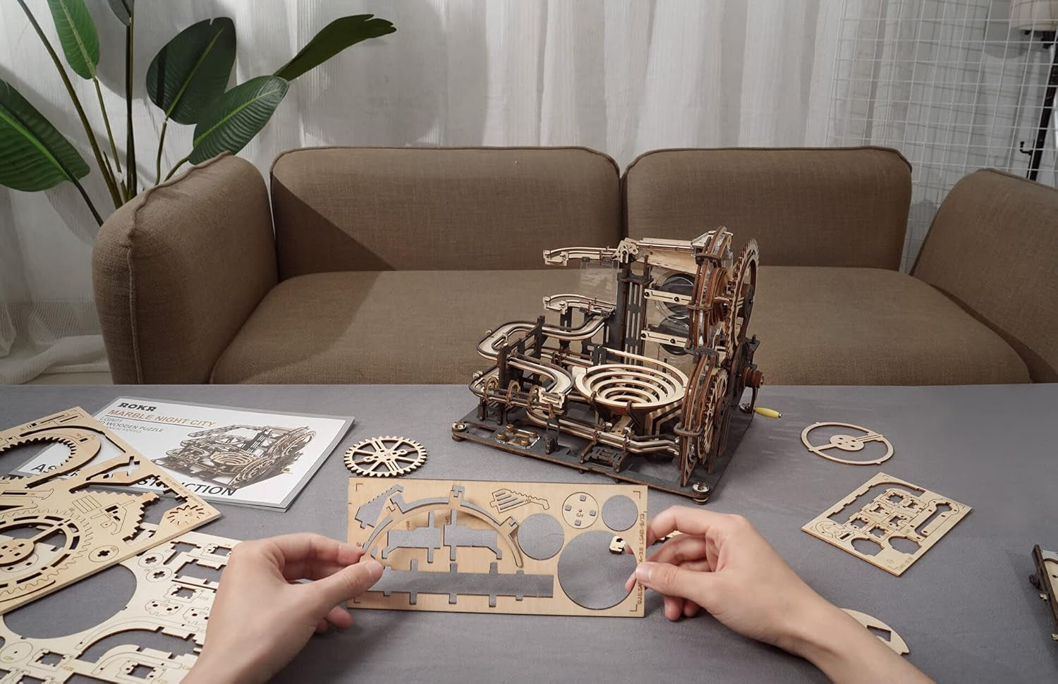 3D Wooden Puzzle Kit - Marble Night City Mechanical Model for Educational STEM Learning, Safe and Non-Toxic Laser-Cut Wood, Suitable for Adults and Teens