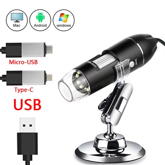 1600X Portable Digital Microscope Camera - Multifunctional 3-in-1 USB Type-C LED Magnifier for Soldering and Mobile Device Repair
