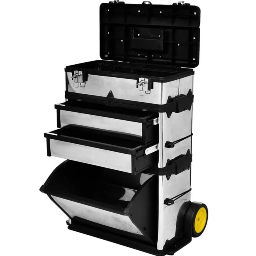 Premium 3-Compartment Rolling Tool Box with Sturdy Wheels for Effortless Mobility