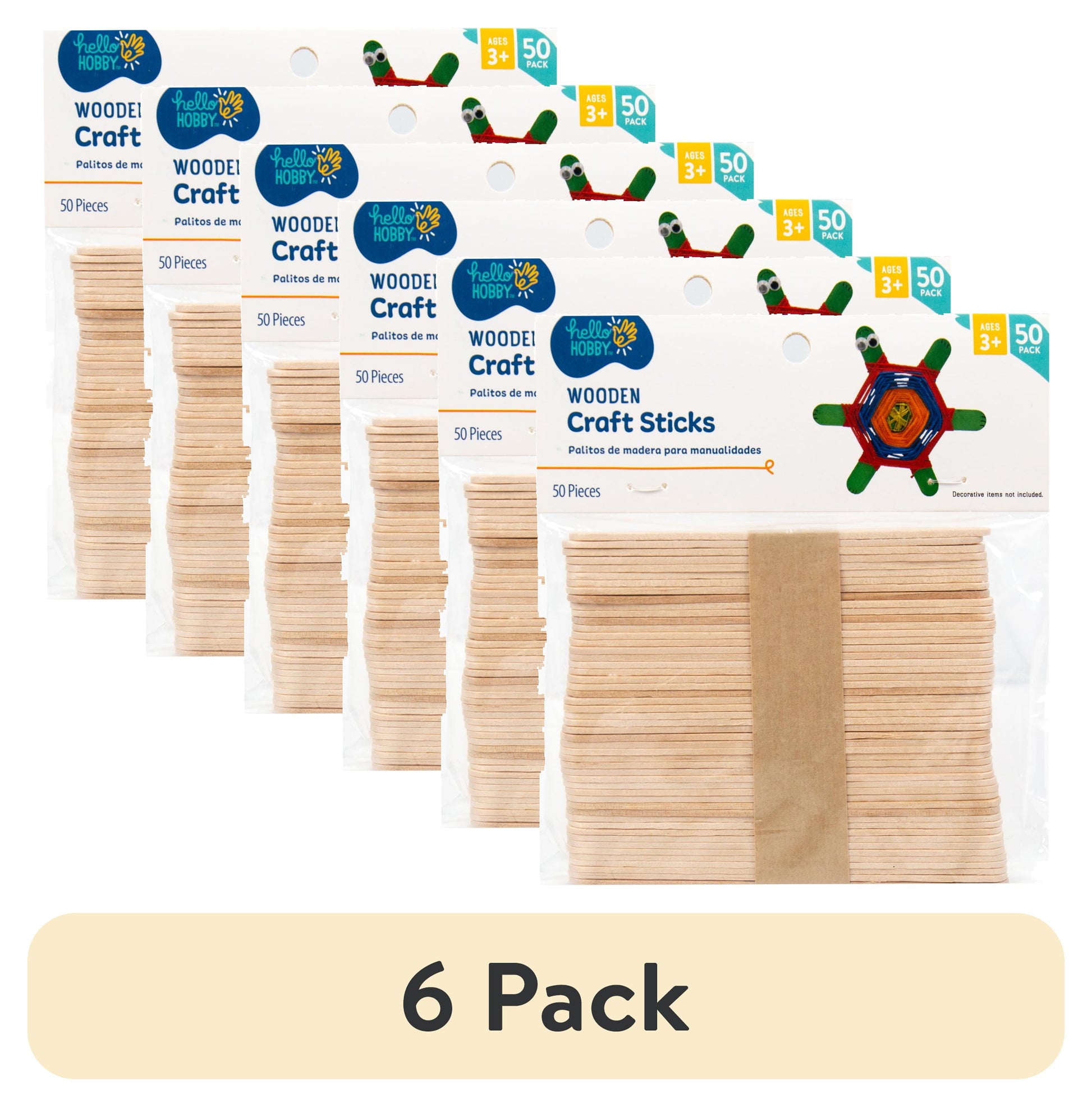 Wood Craft Sticks - 50 Pack (Set of 6)