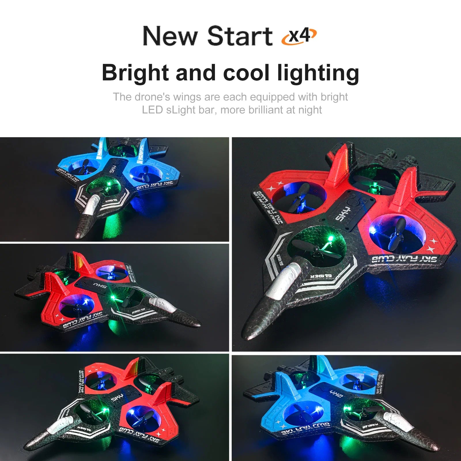 YP3 Glider Flying Helicopter RC Jet Plane - 2.4G Stunt Foam Fighter Drone with Colorful Lights