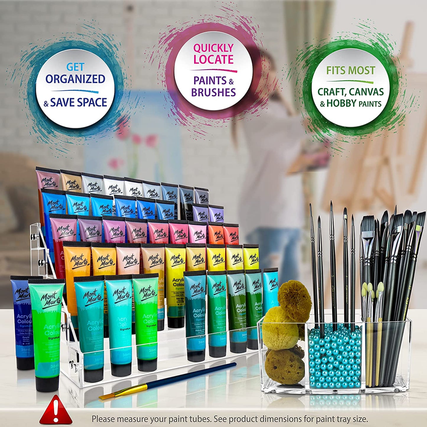 Professional Paint Organizer and Brush Holder Set - 6 Support Bead Options - Premium Crystal-Clear Acrylic with Diamond-Polish Finish - Ideal Miniature Paint Rack and Hobby Storage Solution