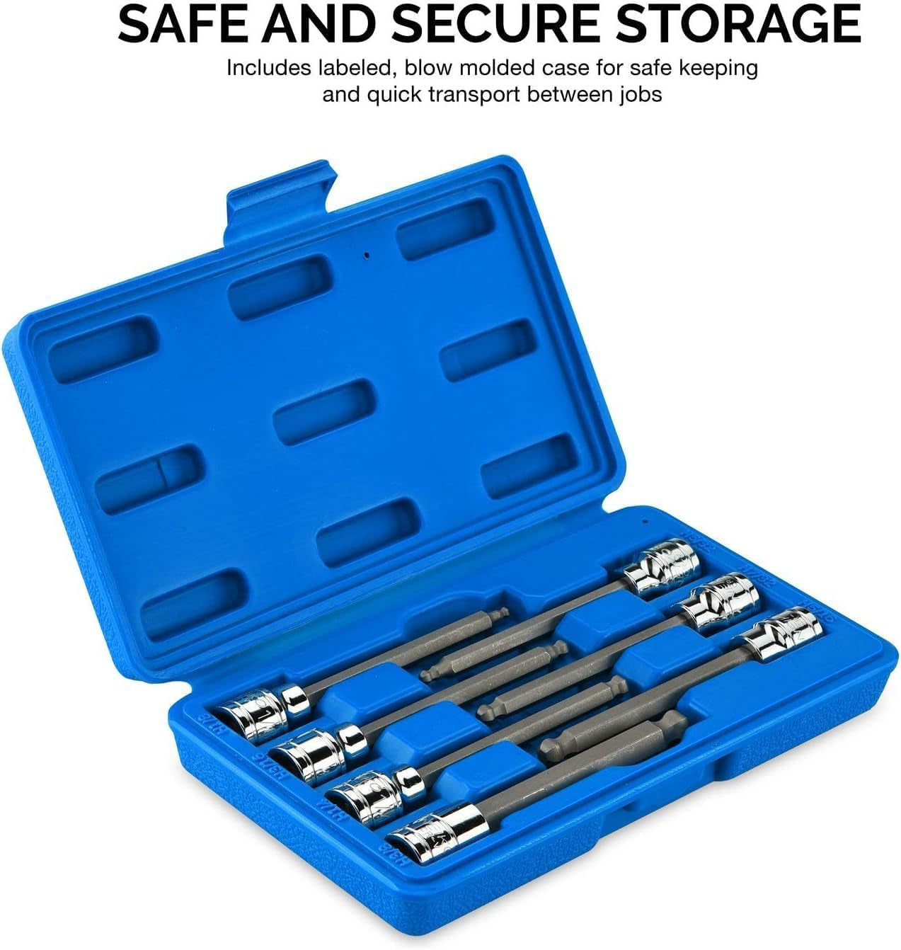 Neiko 10072A 3/8-Inch Drive Extra Long Allen Hex Bit Socket Set, SAE Sizes 1/8-Inch to 3/8-Inch, 7-Piece, Made from S2 and Cr-V Steel