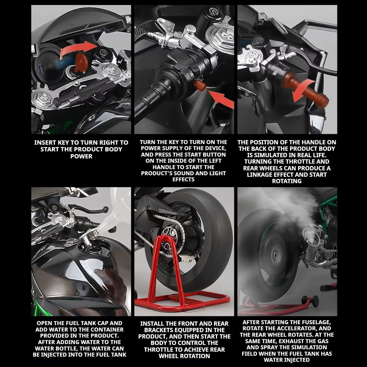 1:6 Scale Kawasaki H2R Diecast Motorcycle Model - Bootable, Sprayable Alloy Collectible for Hobbyists and Holiday Gifts