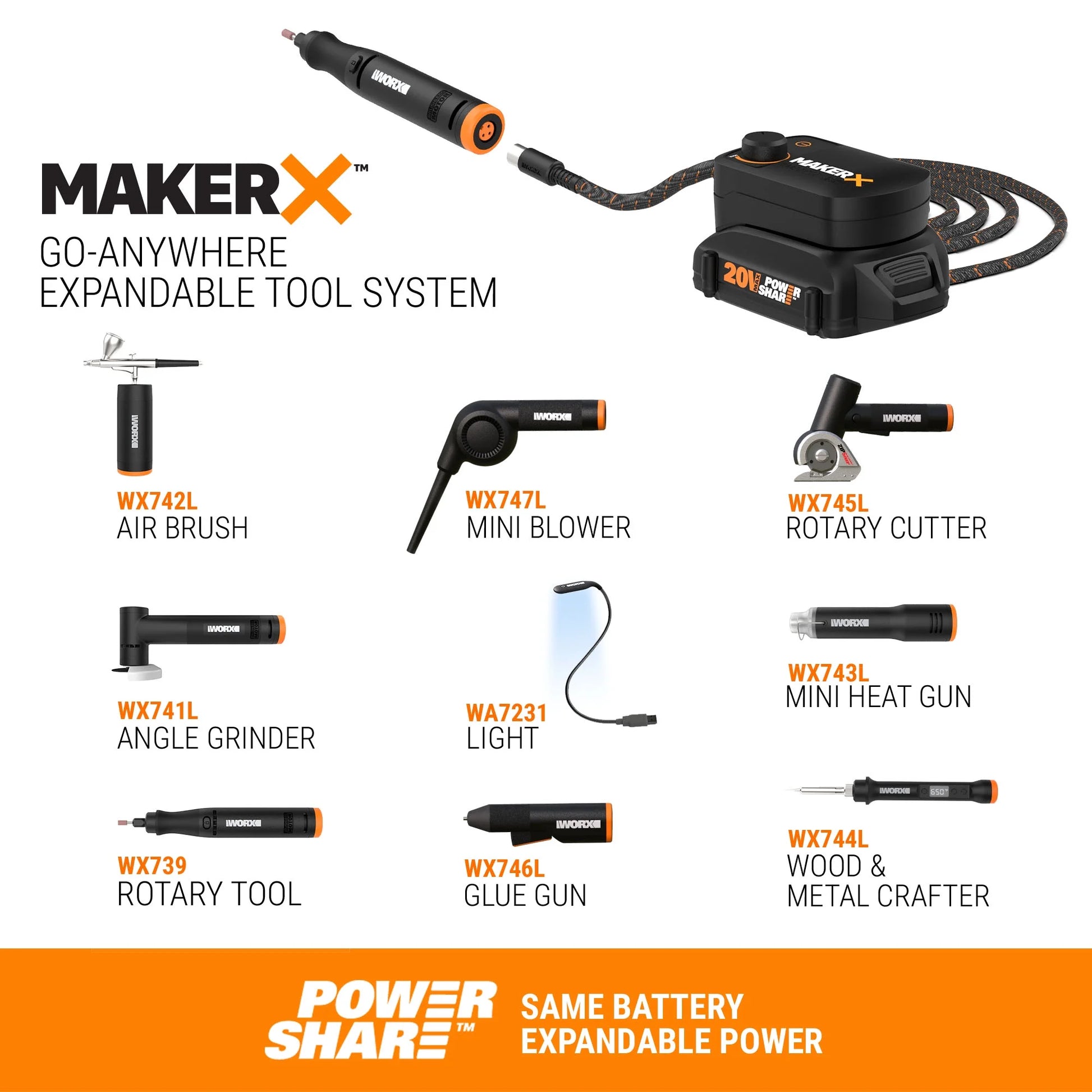 Makerx WX739L.9 20V Cordless Rotary Tool - Precision Engineering for Your Projects