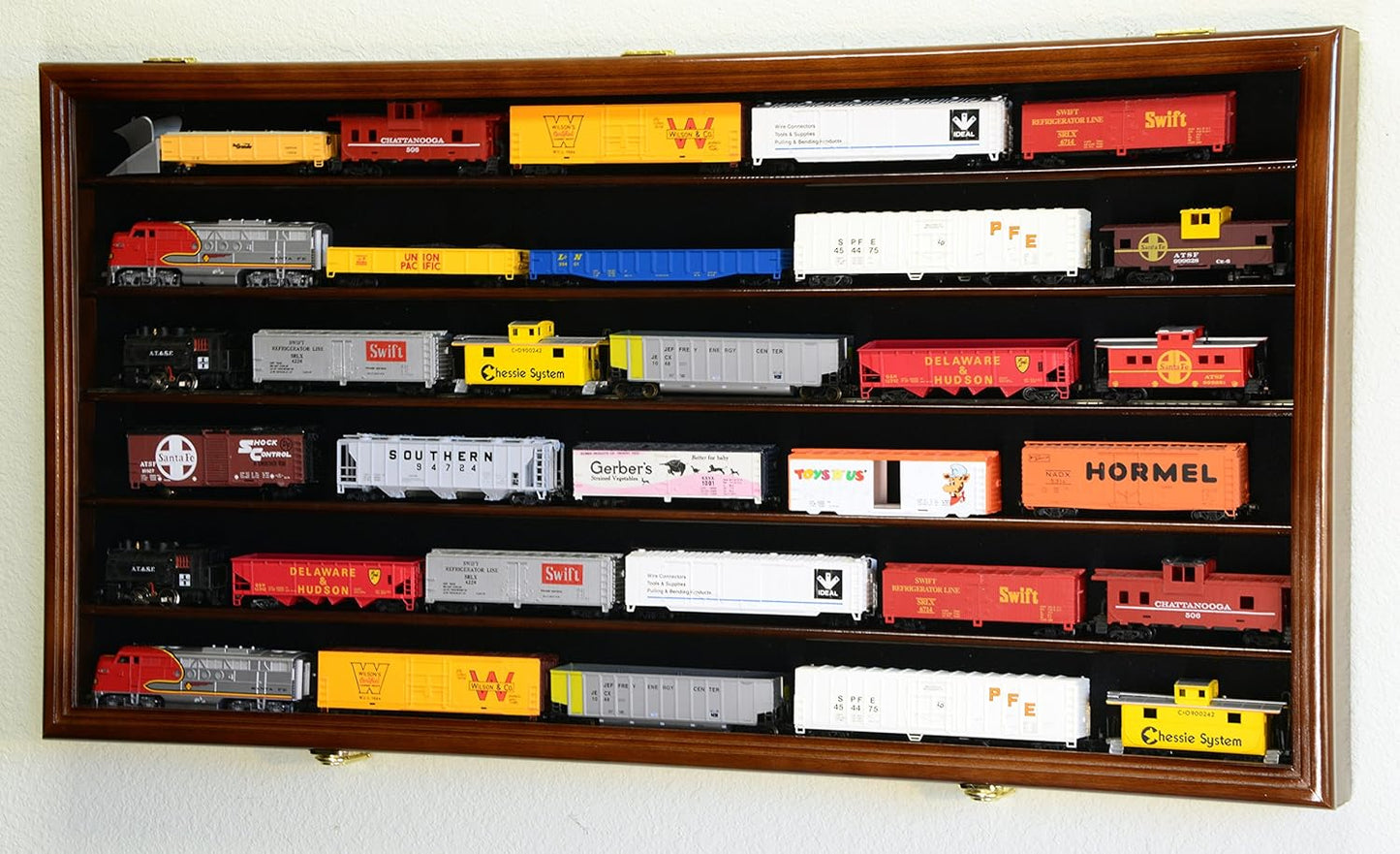 Premium Lockable Walnut HO Scale Model Train Display Case - 98% UV Protection