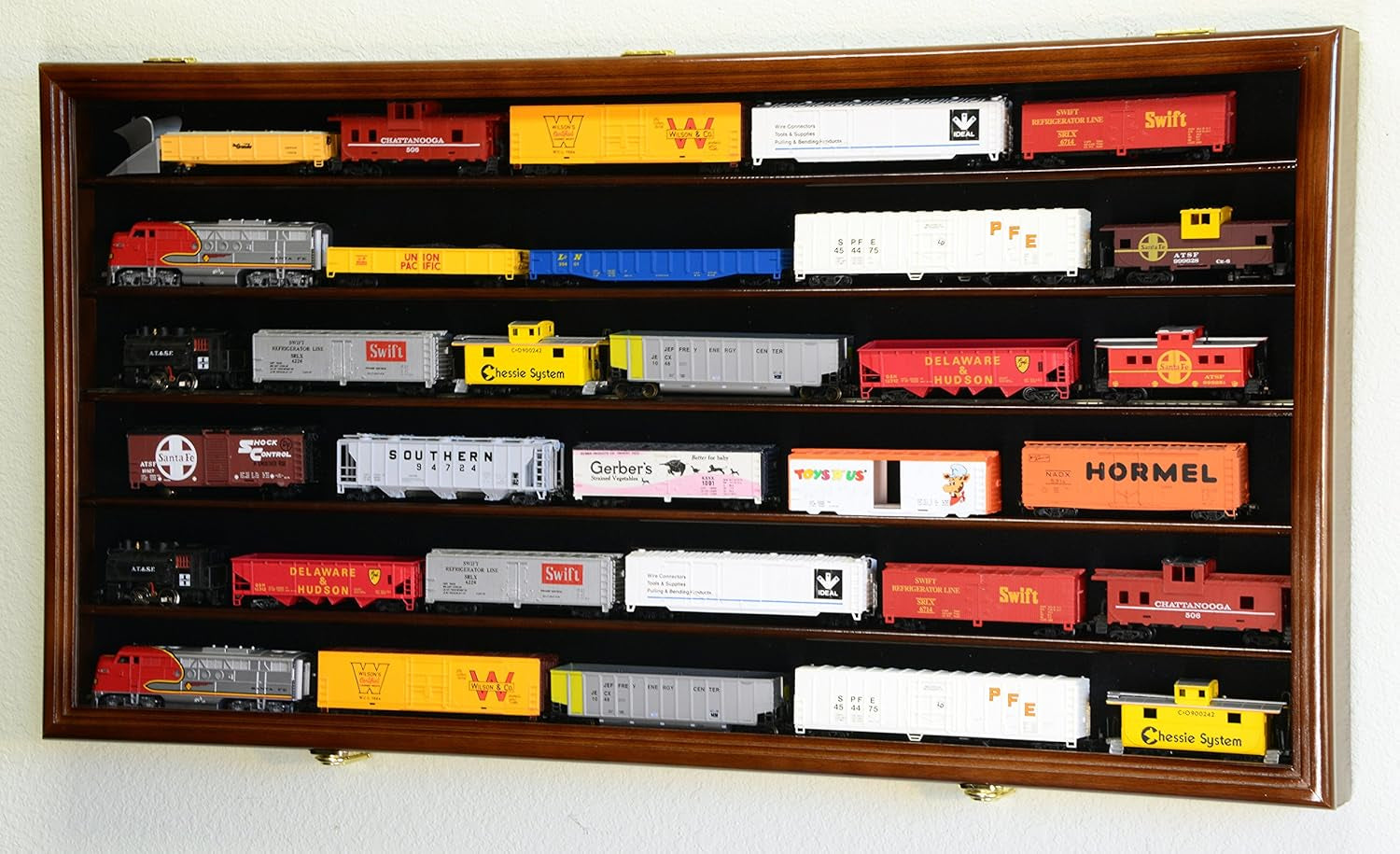 Premium Lockable Walnut HO Scale Model Train Display Case - 98% UV Protection