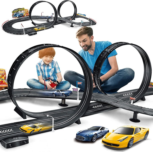 20-Foot Electric and Hand-Shake Slot Car Racing Track Set for Ages 4-12 - Dual Race Track with Cars for Boys and Girls