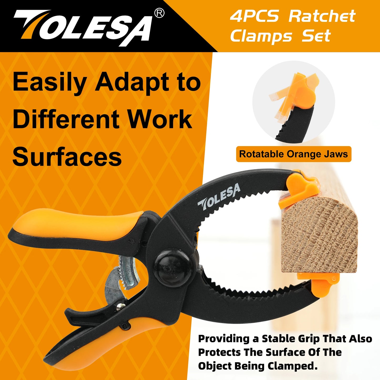 5-Inch Ratcheting Hand Clamps Set - Available in 2 or 4 Pieces with 1.55-Inch Jaw Opening and Enhanced Clamping Force for Project Assembly and Securing