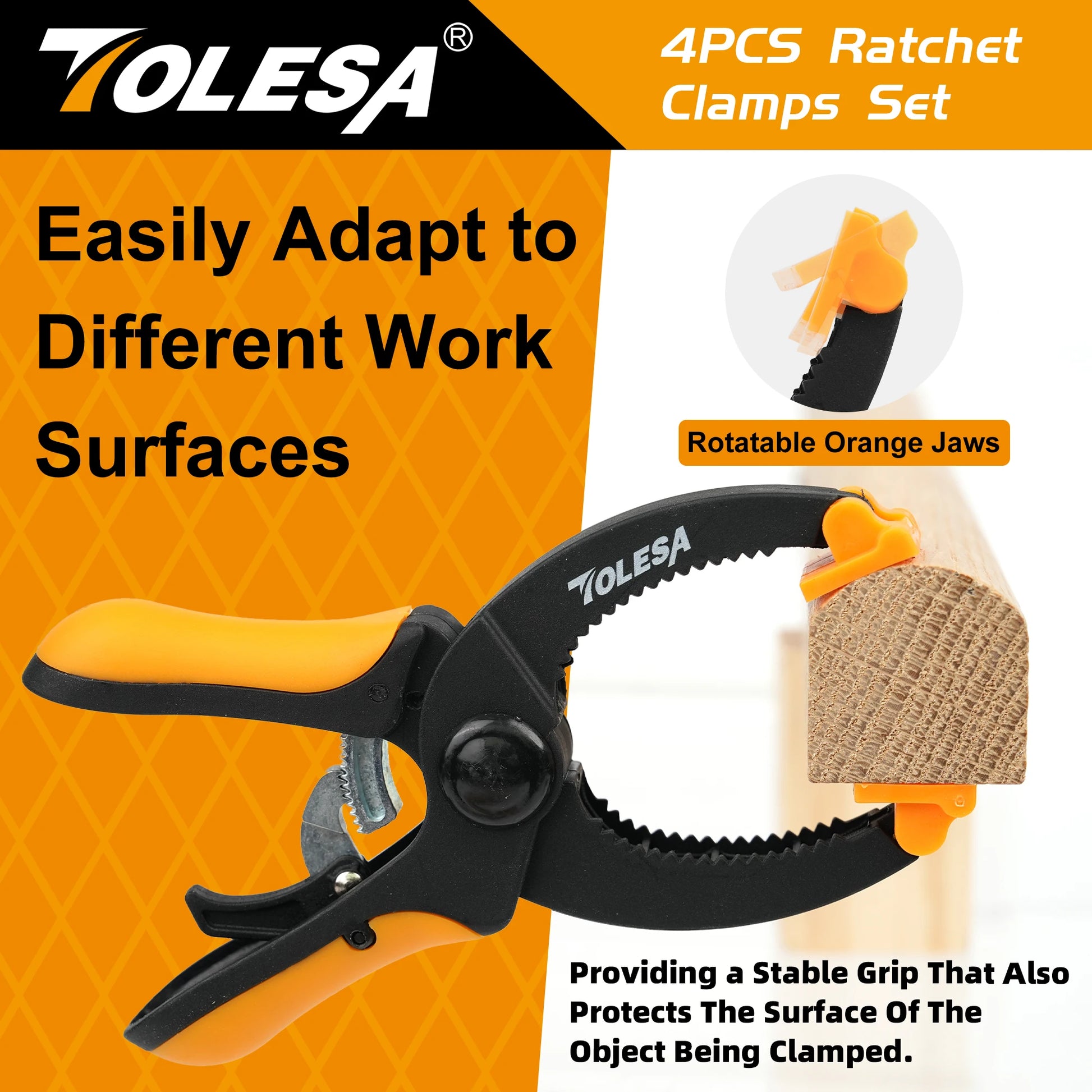 5-Inch Ratcheting Hand Clamps Set - Available in 2 or 4 Pieces with 1.55-Inch Jaw Opening and Enhanced Clamping Force for Project Assembly and Securing