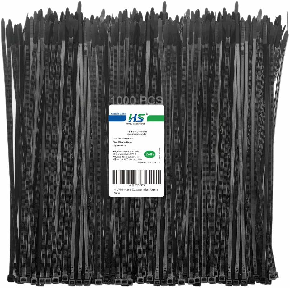 HS 10-Inch White Nylon Cable Ties, 50 lbs Strength, Medium Clear Straps for Bike, Car, and Cord Management - 100 Pack