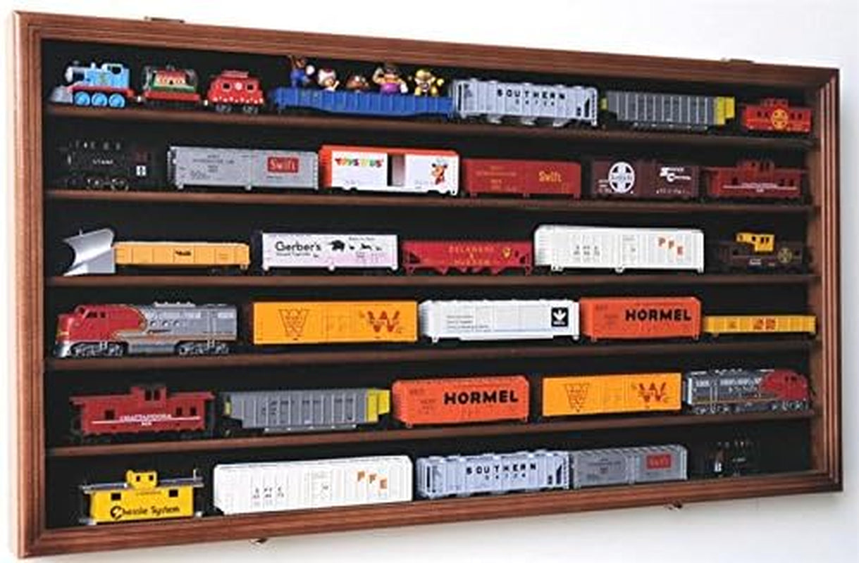 Premium Lockable Walnut HO Scale Model Train Display Case - 98% UV Protection