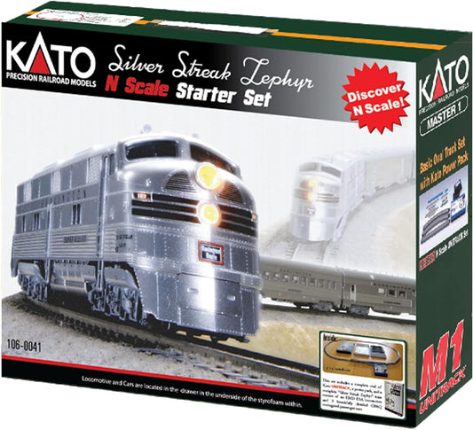Kato USA N Scale CB&Q Streak Zephyr UNITRACK Starter Set - Silver
