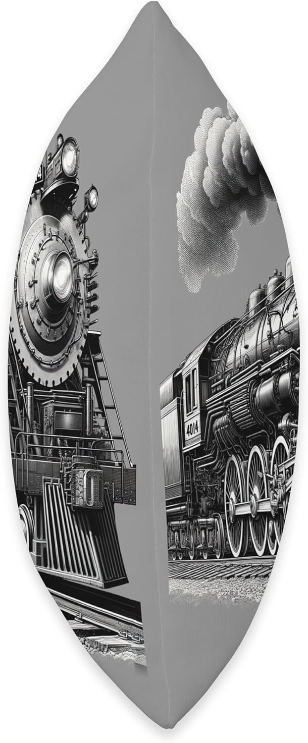 Vintage 1940s Style Steam Locomotive Railroad Throw Pillow