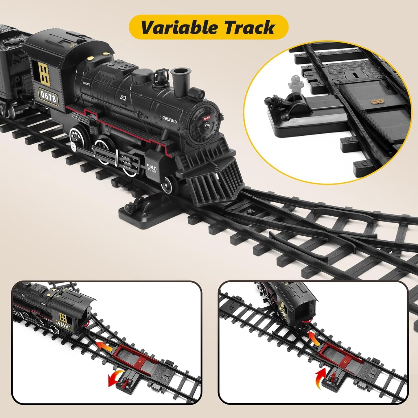 Electric Train Set for Children: Steam Locomotive with Coal Car, Passenger Coach, Cargo Car, Extended Tracks, and Features Smoke, Lights, and Sound - Battery-Powered Railway Kit for Boys and Girls