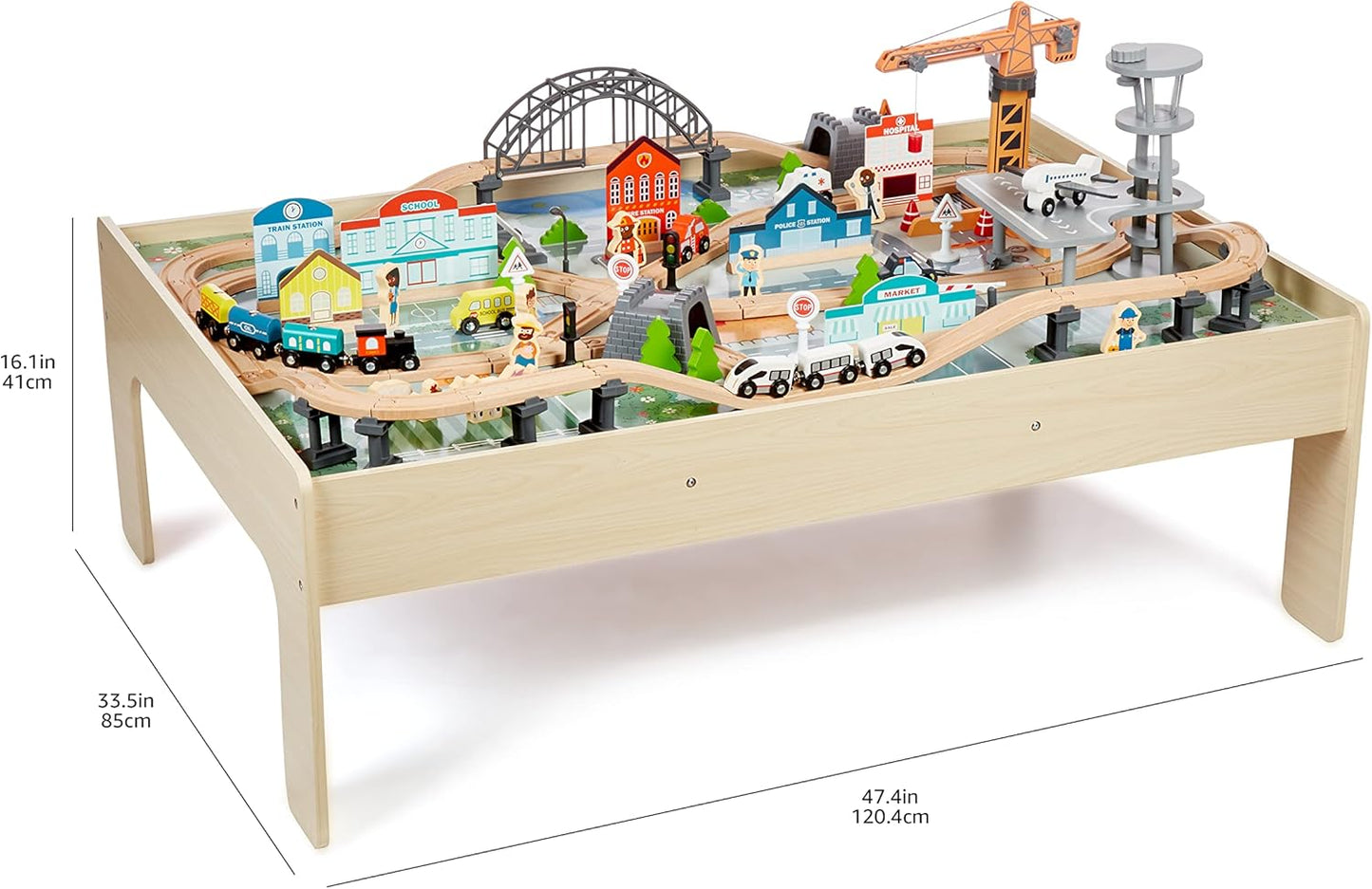 Amazon Basics 120-Piece Wooden Train Set with Table, Durable Tracks, and Storage Bin - Multi-Activity Gift for Children Ages 3 and Up, Dimensions: 48.62 x 18.07 x 7.01 Inches