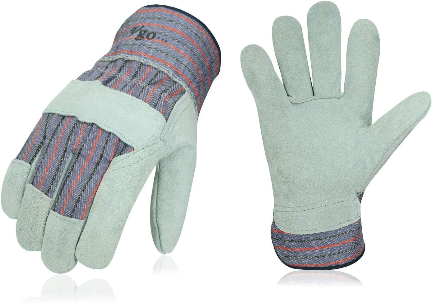 Vgo 1-Pair Safety Leather Work Gloves for Men - Gardening and Rigger Gloves (Size L, Orange, Model CB3501)