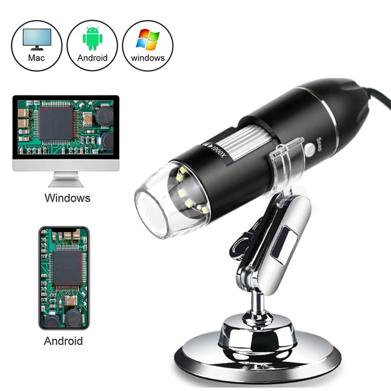 1600X Portable Digital Microscope Camera - Multifunctional 3-in-1 USB Type-C LED Magnifier for Soldering and Mobile Device Repair
