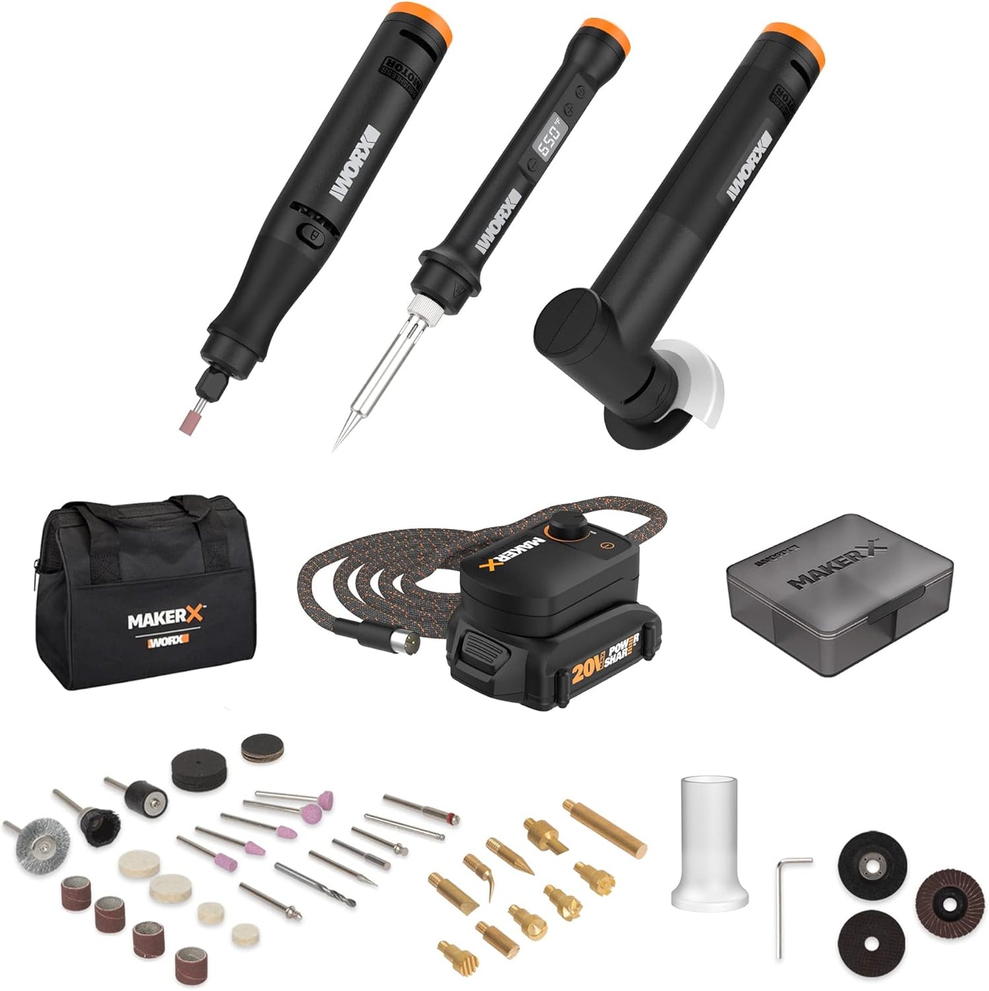 Worx MAKERX WX988L Crafting Tool Combo Kit - Versatile Rotary Tool and Wood/Metal Crafting Solution for Creative Projects