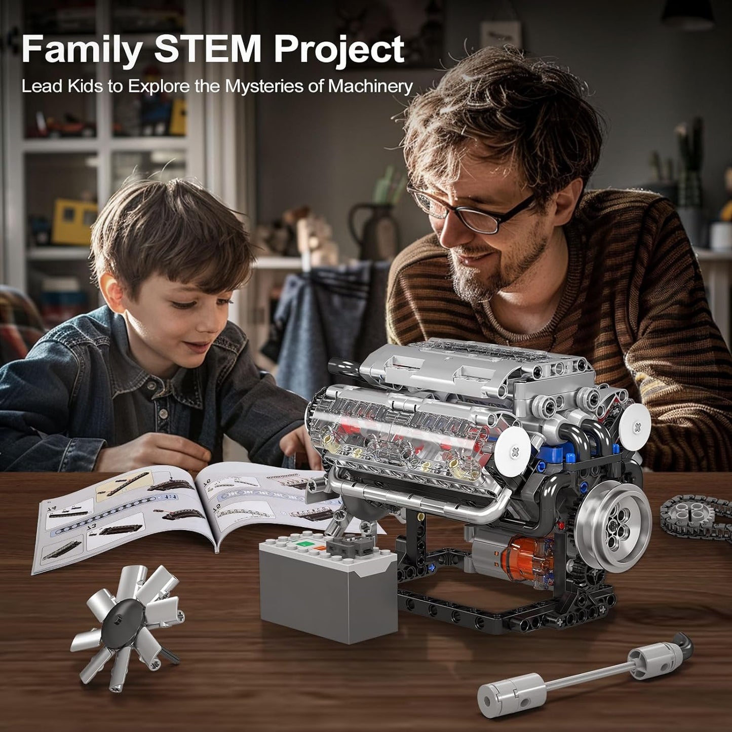 V8 Engine Model Kit - 535-Piece DIY Engineering Set