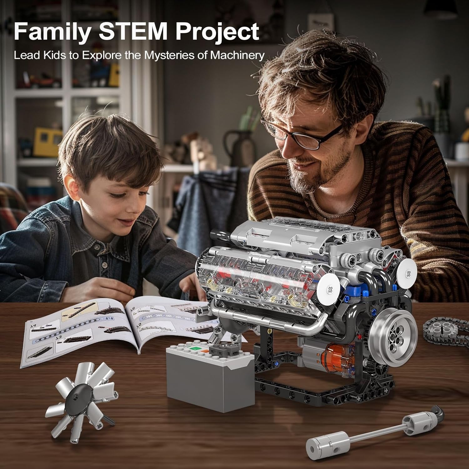 V8 Engine Model Kit - 535-Piece DIY Engineering Set