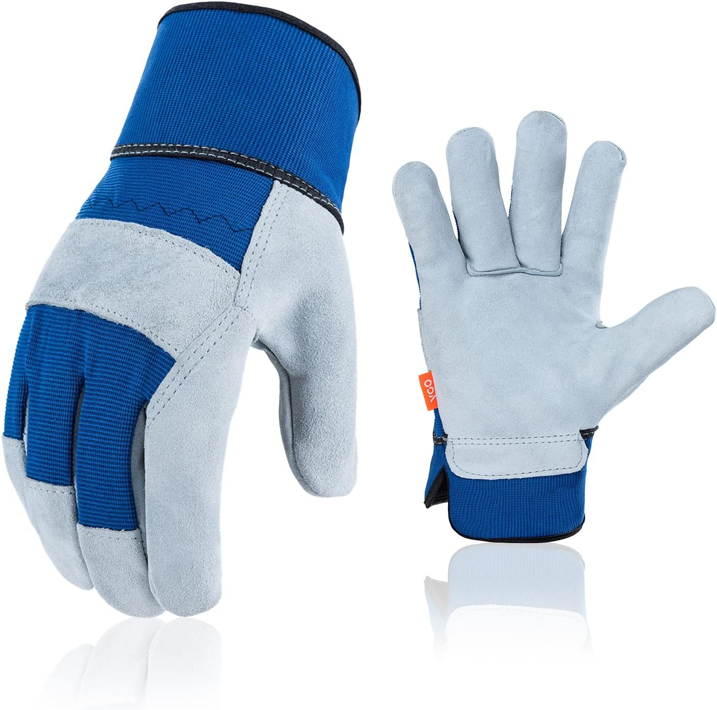 Vgo 1-Pair Safety Leather Work Gloves for Men - Gardening and Rigger Gloves (Size L, Orange, Model CB3501)