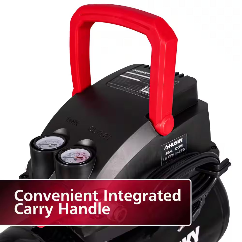 Compact 3-Gallon 120 PSI Oil-Free Hotdog Air Compressor with Foldable Handle and Quick Coupler