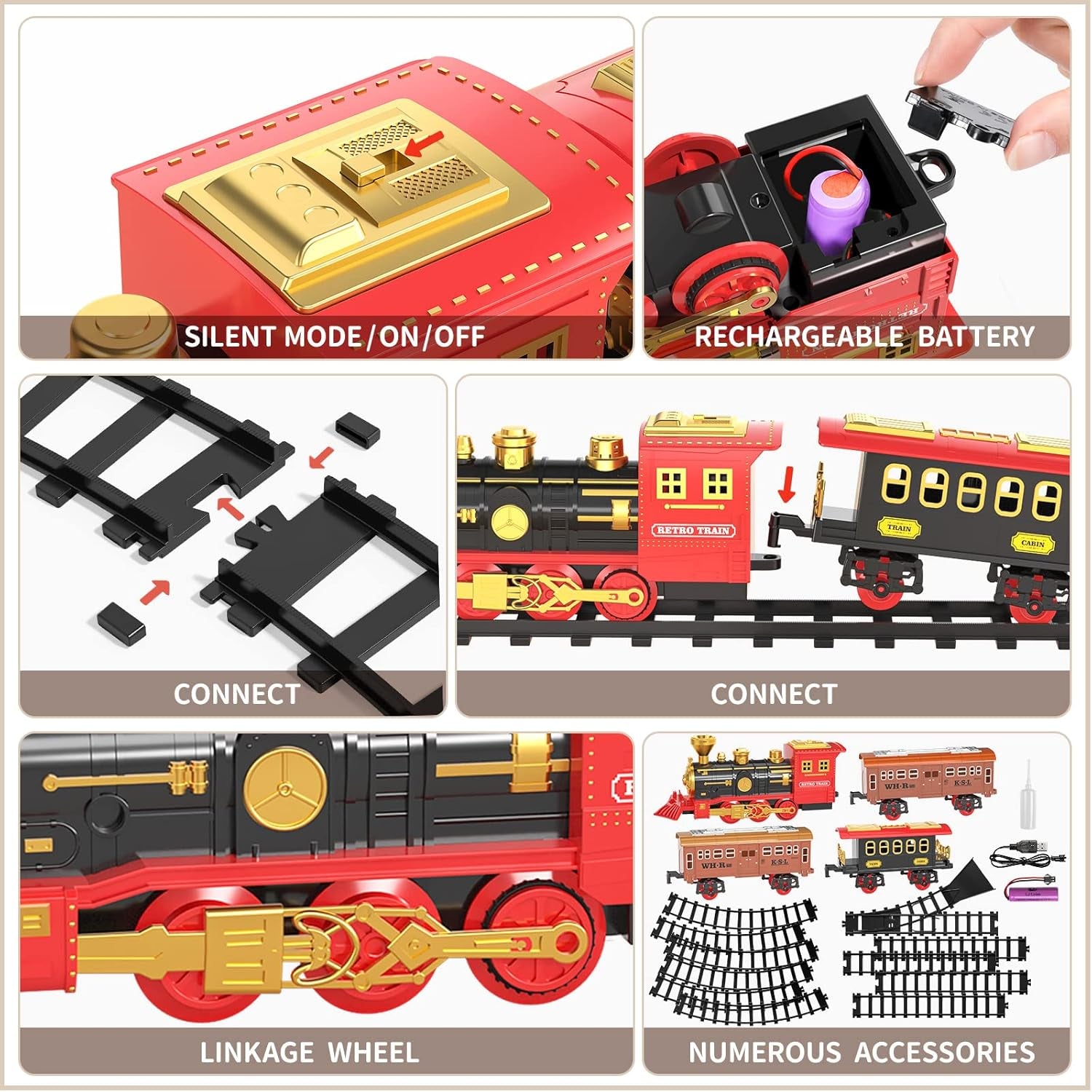 TEMI Ultimate Rechargeable Train Set for Kids 3-7 - Realistic Steam Engine, Cargo Car, Lights, Sounds & Extensive Track - Perfect Gift for Young Conductors!
