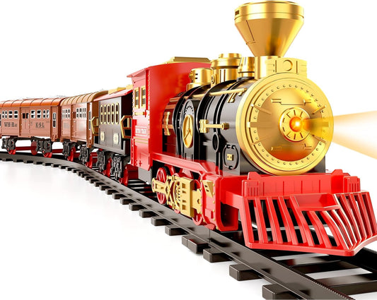 TEMI Ultimate Rechargeable Train Set for Kids 3-7 - Realistic Steam Engine, Cargo Car, Lights, Sounds & Extensive Track - Perfect Gift for Young Conductors!