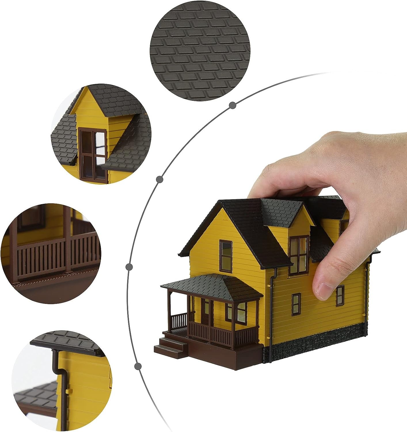 Assembled HO Scale 1:87 Modern Yellow Residential House Model for Train Layout Diorama - JZHO01