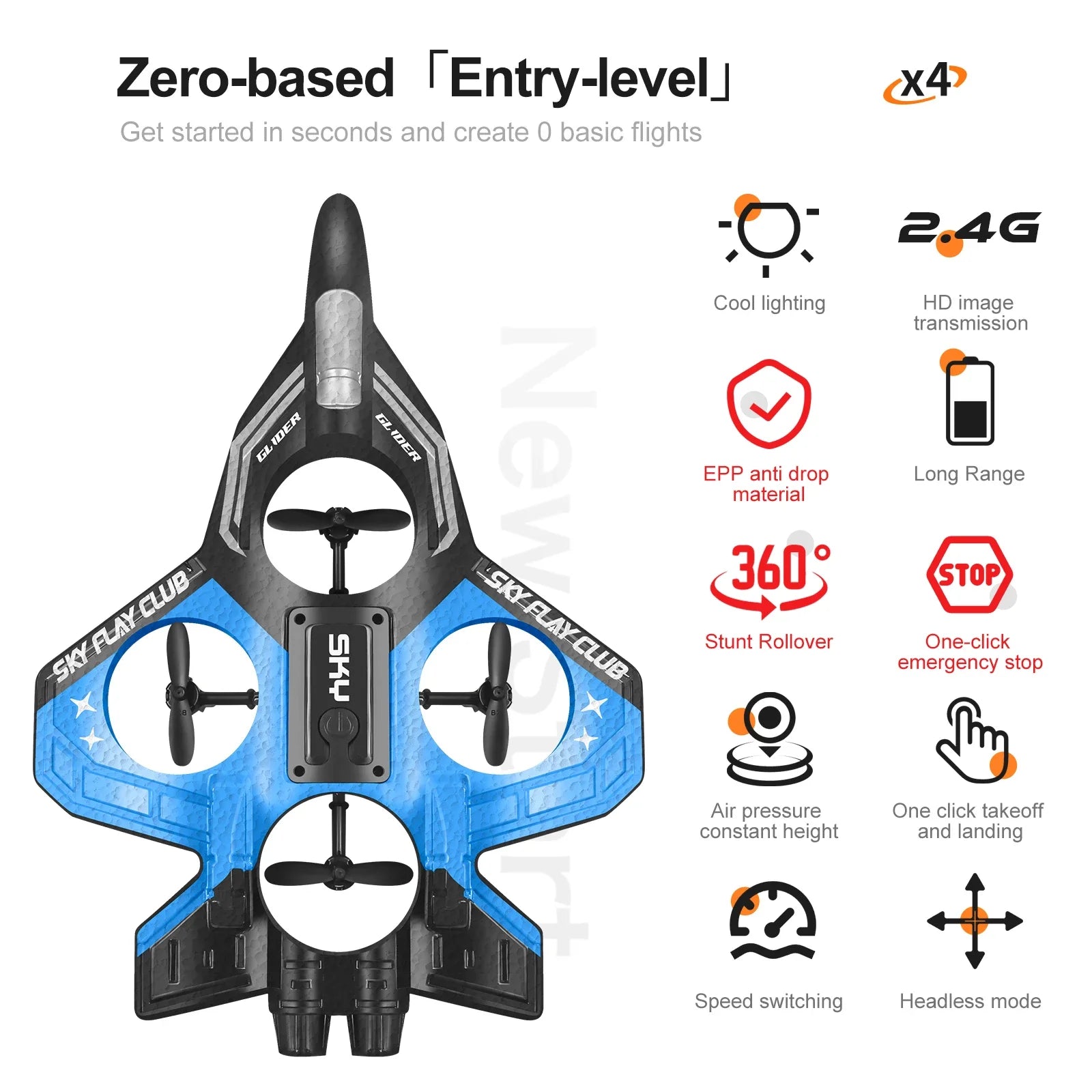 YP3 Glider Flying Helicopter RC Jet Plane - 2.4G Stunt Foam Fighter Drone with Colorful Lights